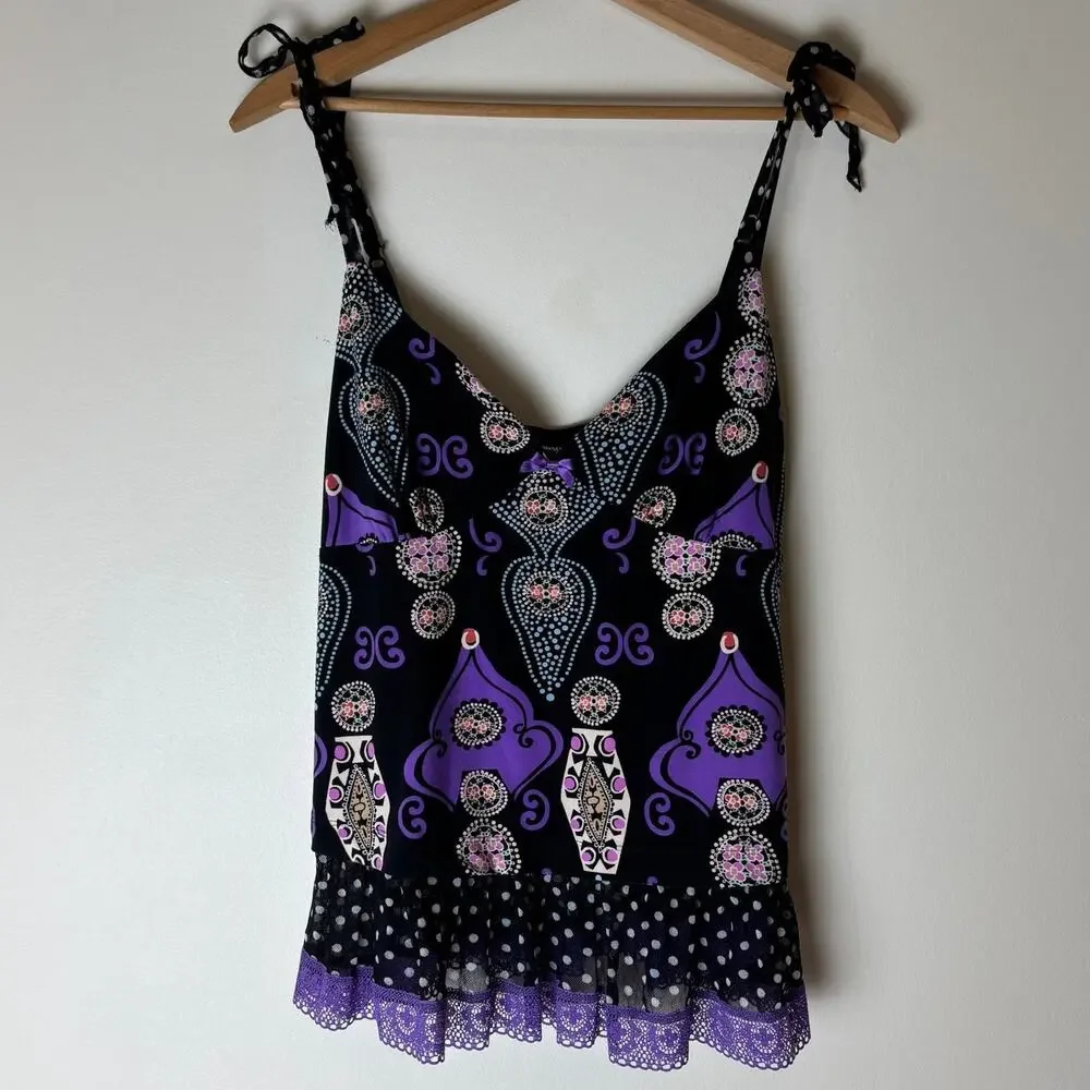 Vintage Y2K Bisou Bisou Michelle Bohbot Intimates L Babydoll Camisole Whimsygoth